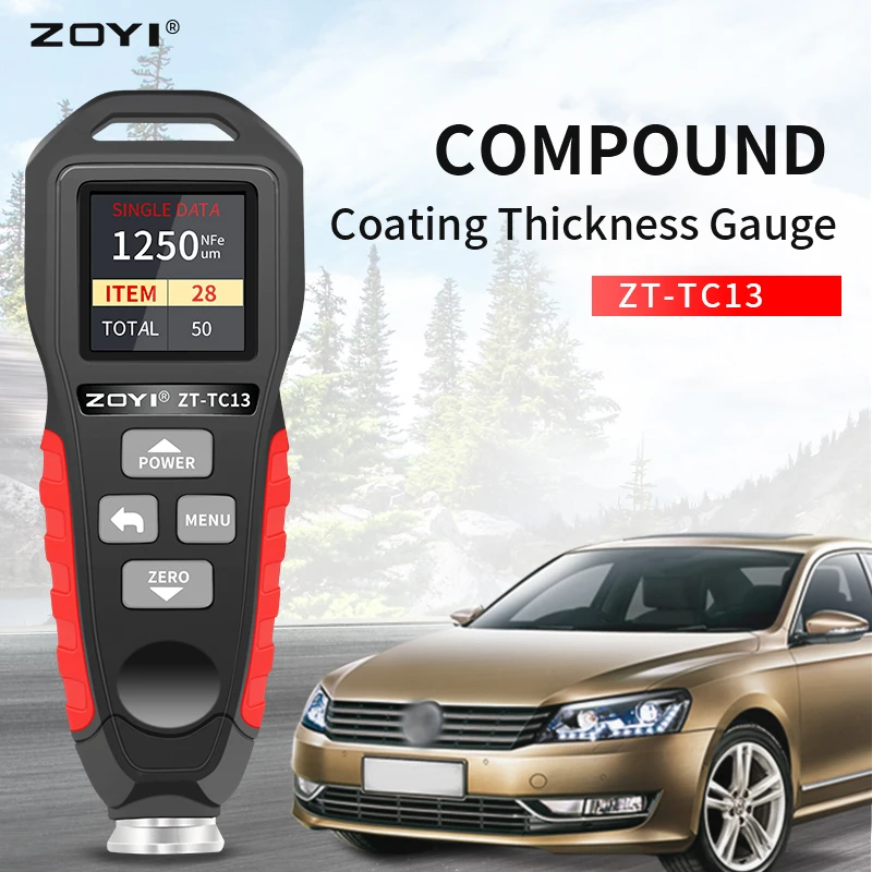 

ZOYI ZT-TC13 Coating Thickness Gauge 0.1micron/0-1300 Car Paint Film Thickness Tester Measuring FE/NFE Russian Manual Paint Tool