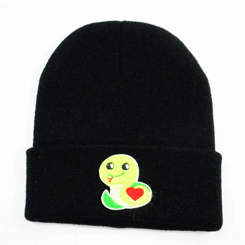 

LDSLYJR Cartoon snake embroidery Cotton Thicken knitted hat winter warm hat Skullies cap beanie hat for men and women 322