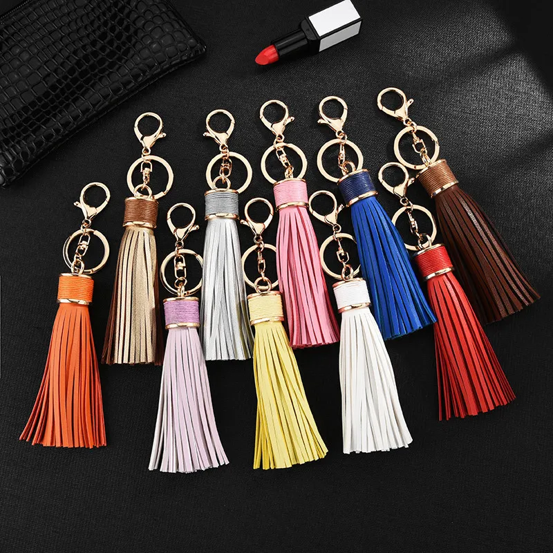 

2020 Fashion creative Pretty PU leather tassel keychain for women bag pendant car charm keyring small gifts porte clef llaveros