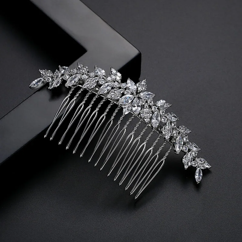 Floralbride Crystal Rhinestone Copper Alloy Bridal Hair Comb Wedding CZ Cubic Zirconia Hair Accessorie Bridesmaids Women Jewelry