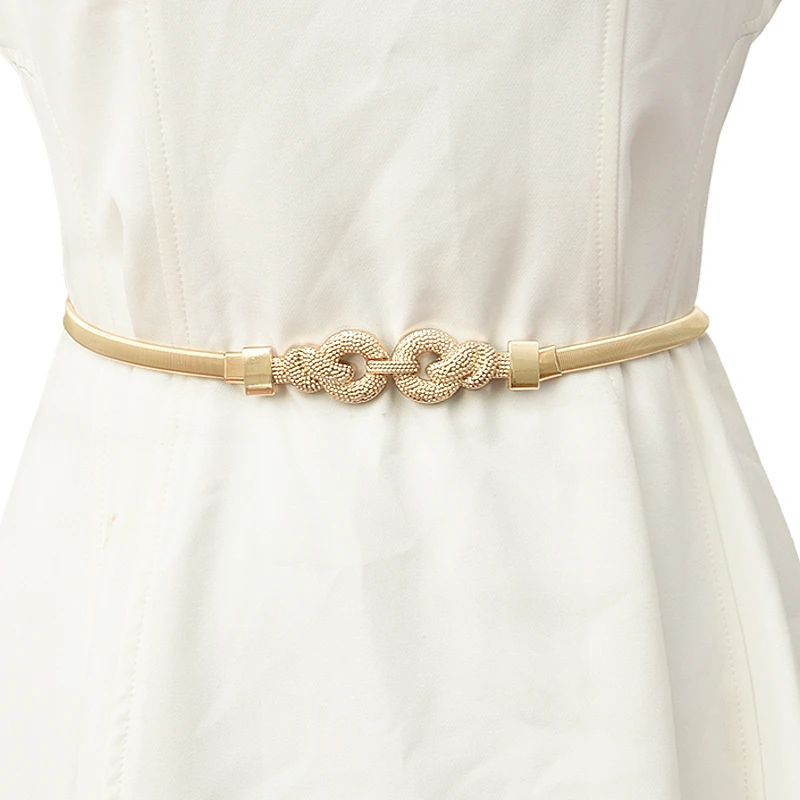 Cinturón elástico estiramiento fino para mujer, 1cm de ancho, hebilla de Metal, cadena de color dorado plateado, 2021|Cinturones de mujer| - AliExpress
