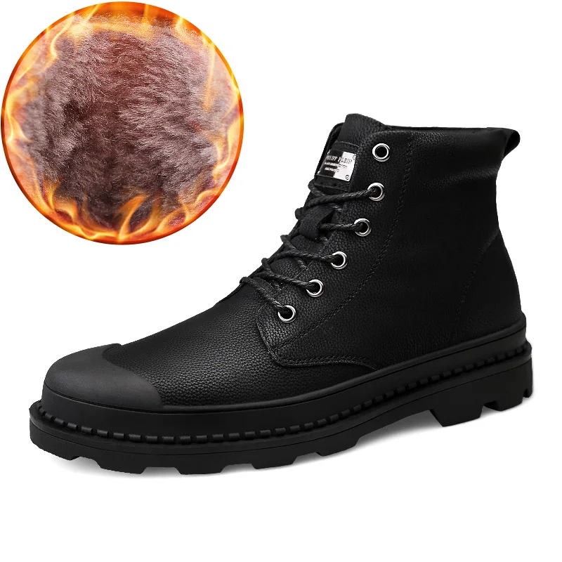 Brand Winter Men Snow Boots Ankle Boots Man Genuine Leather Plush Warm Men Motorcycle Boots Autumn Outdoor Man Shoes Size 38-46 - Цвет: 1798 cotton