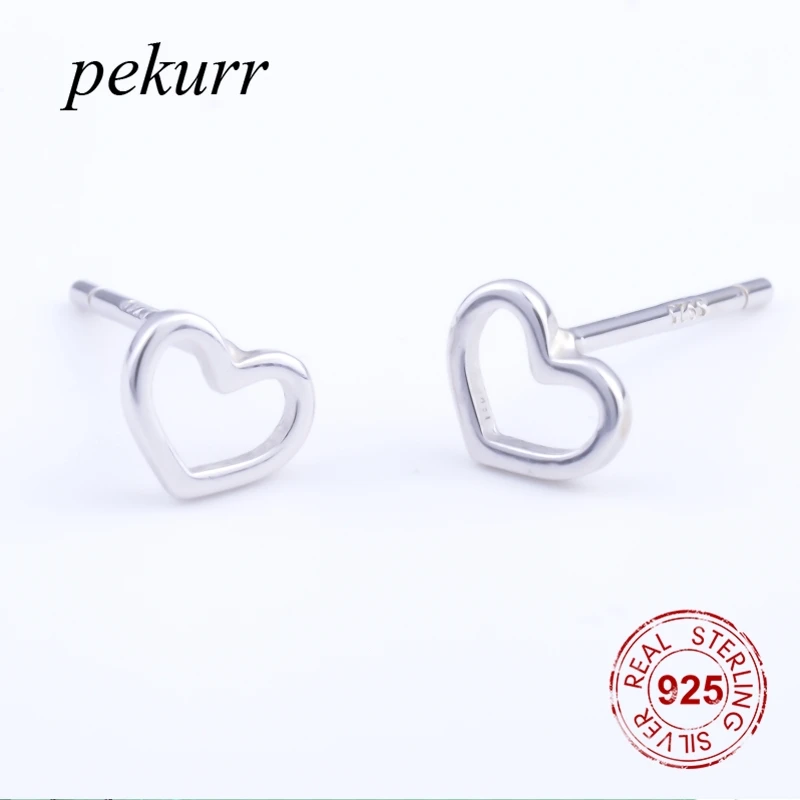 Pekurr полые серьги-гвоздики с сердечками 925 пробы серебряные для женщин модные