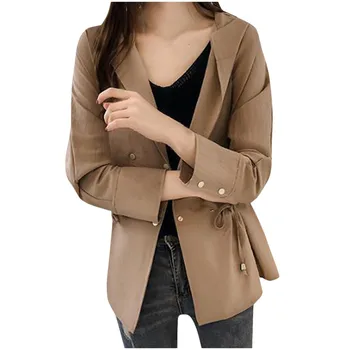 

Long Sleeve Women Jacket Fashion Solid Autumn Winter Coat Drawstring Windbreaker Cardigan Hooded Coats Outwear Women Clothes