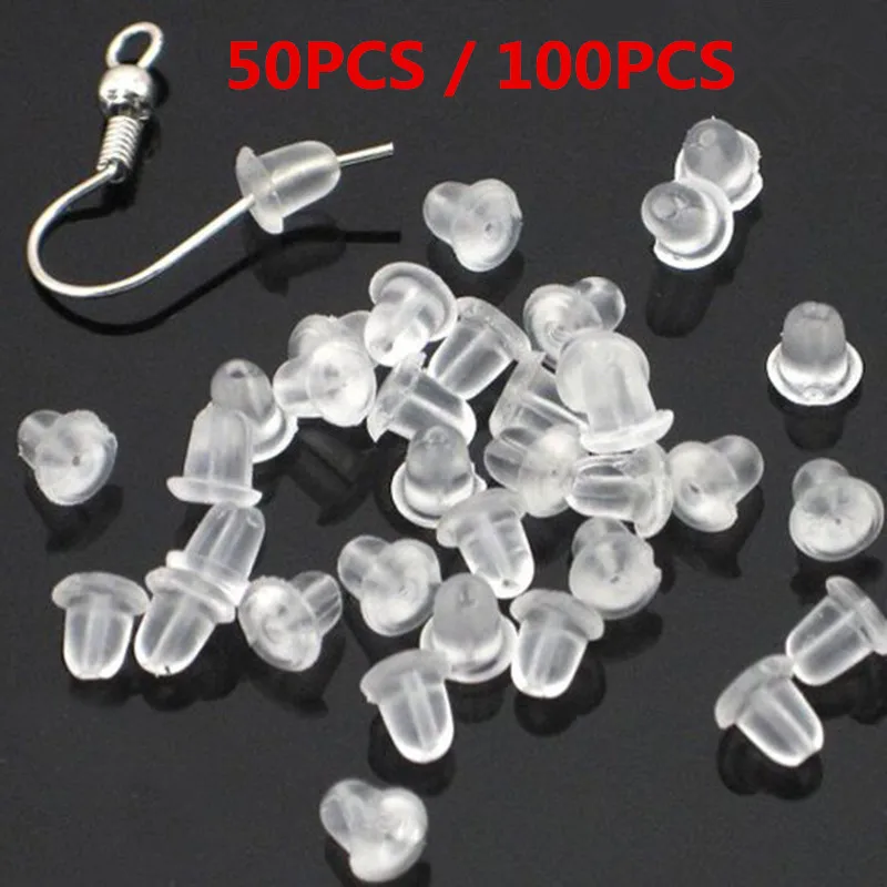 

50PPCS / 100PCS Earring Stud Transparent Rubber Stoppers Silicone Ear Plugging Blocked Safety Backs For DIY Jewelry Findings