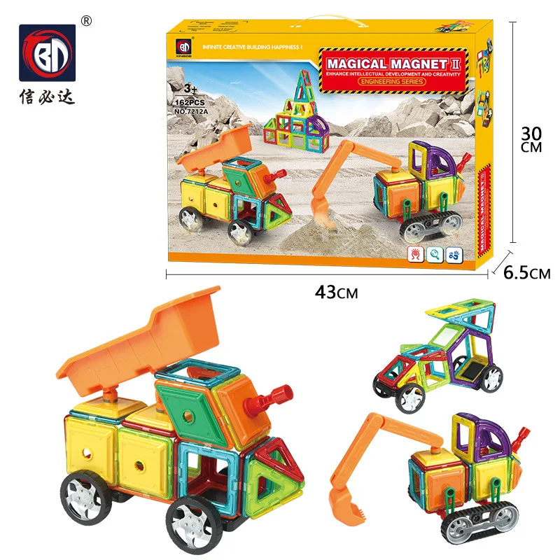 

BD 7212ab Magnetic Sheet Engineering Set 162 PCs English Gift Box Export Hot Selling Children'S Educational Toy