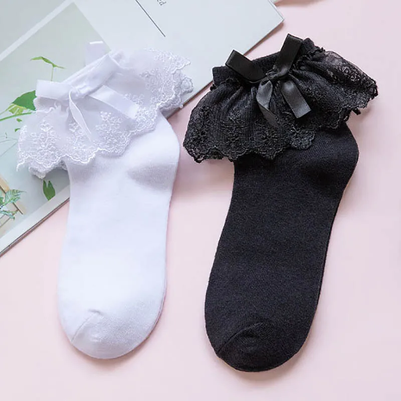 Lace for Girl Women Crew Socks Nice Gift Lolita Style Cute Pure Color Cotton Breathable Retro Sock | Женская одежда