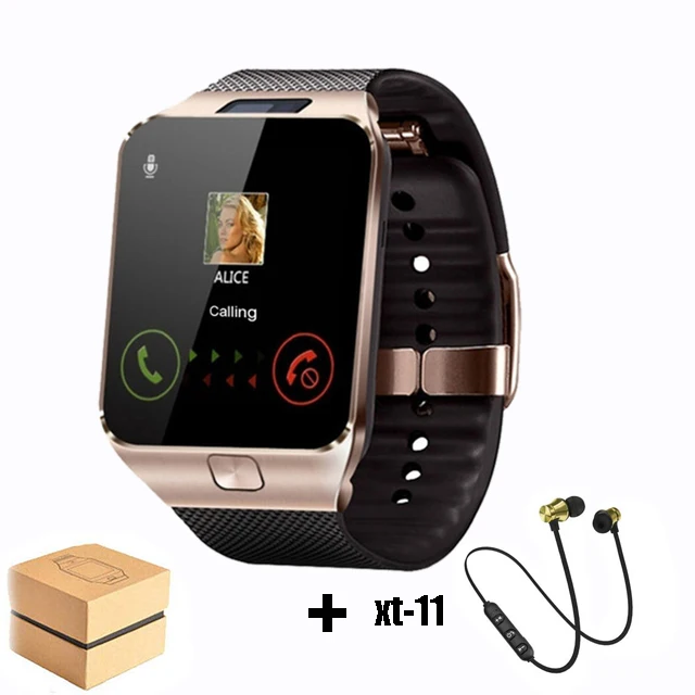 Gold and xt11 G Bluetooth Смарт-часы DZ09 умные часы с TF SIM камерой Мужские Спортивные Bluetooth наручные часы для IOS Android XT-11 Bluetooth наушники - Цвет: Gold and xt11 G
