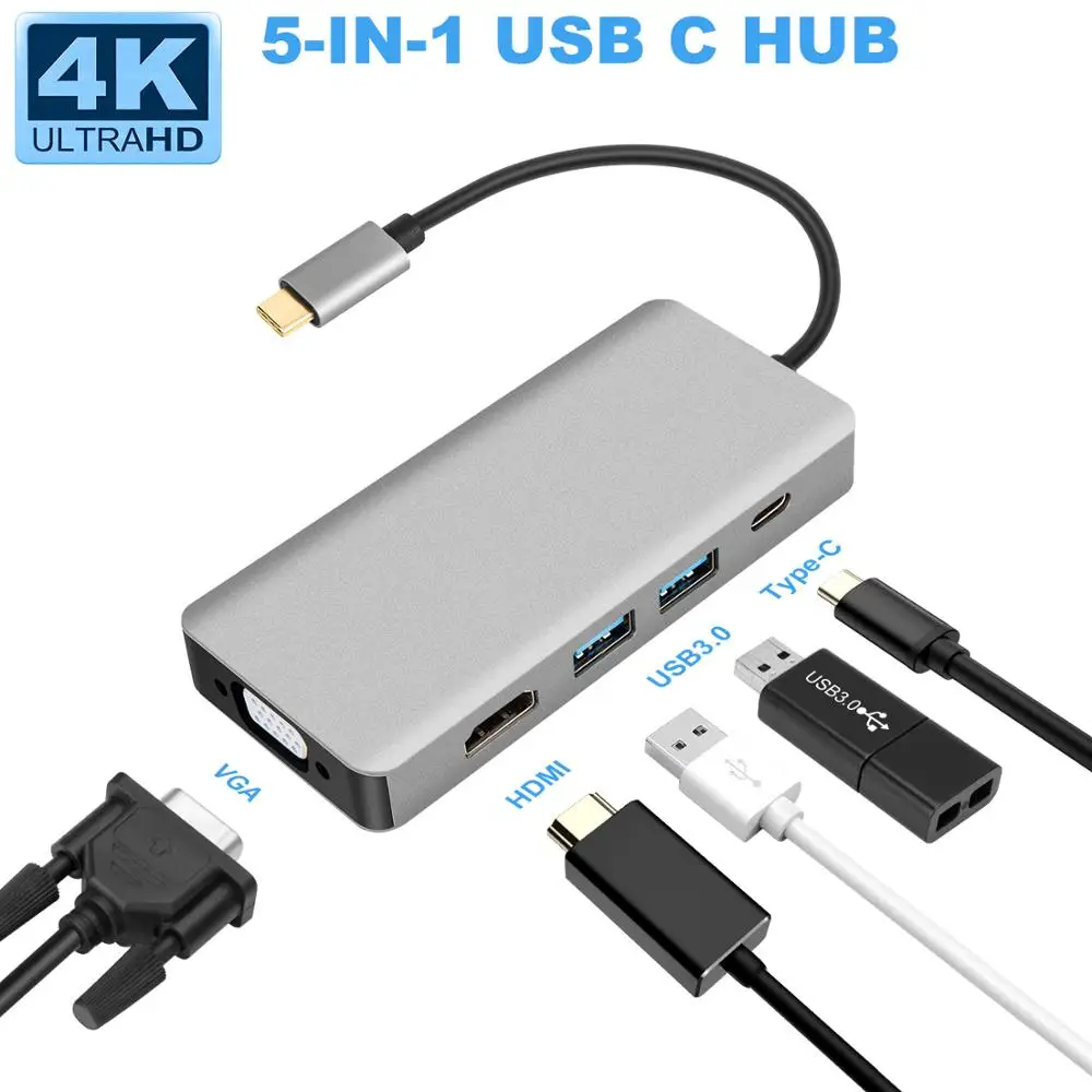 Thunderbolt 3 USB Type c к HDMI 4K VGA USB3.0x3 концентратор TF SD слот C PD аудио Женский Портативный 9в1