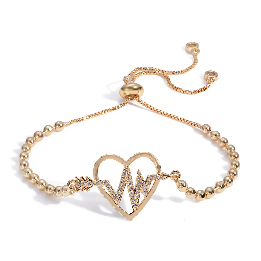Модный Регулируемый циркониевый браслет для женщин, золотая цепочка в форме сердца, ювелирный браслет в форме сердца, браслет с элементос электрокардиограммы, подарок