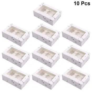 

10pcs Marbling Cupcake Box with Inserts Windowed Muffin Holder Dessert Containers (6/4/2 Cavities) For Cake