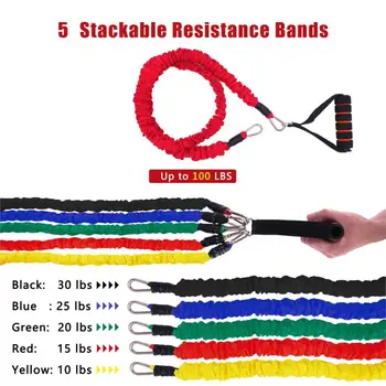 

11 PCS Tube Resistance Bands Set for Home Training Workout Equipment 100LB with Protective Nylon Sleeves Fitness Elastic Bands A
