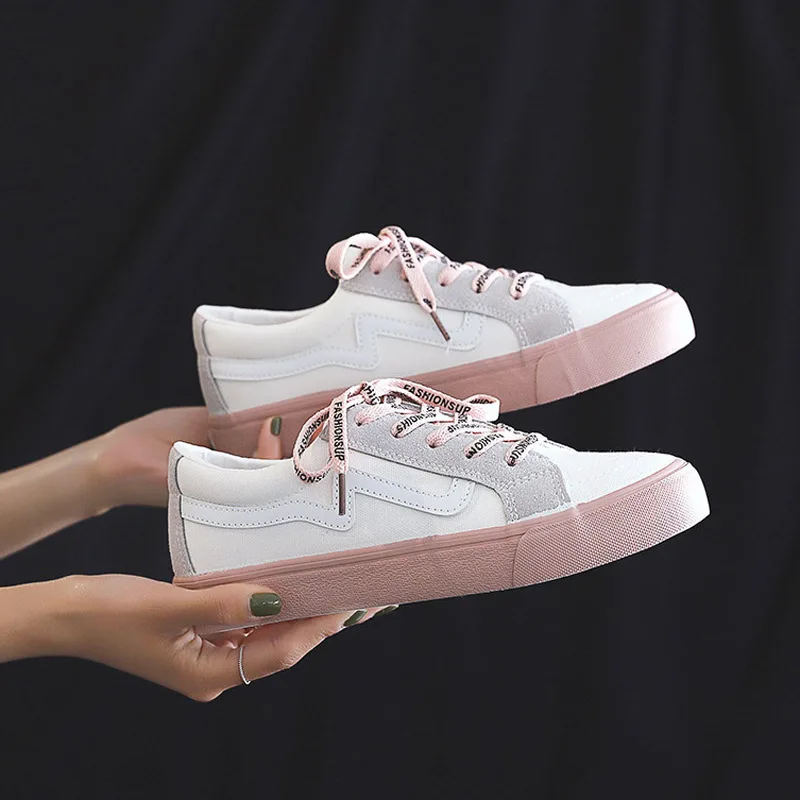 

2019 Spring And Autumn New Style Canvas Shoes Women's Low Top Flat Harajuku Ulzzang Casual Shoes White Korean-style Shoes Fashio