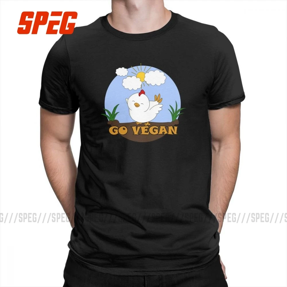 Go Vegan Tees Cute Chick Novelty T-Shirts Short-Sleeve Breathable T Shirts Pure Cotton Men's Round Neck Big Size |