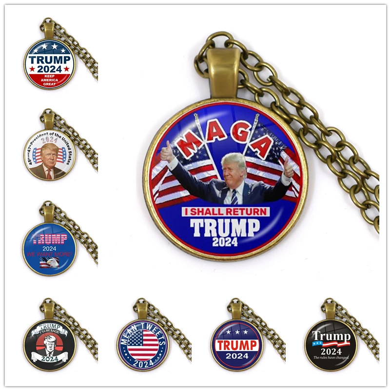 Keep America Great 2024 USA Trump Collection Glass Cabochon  Pendant Antique Bronze Necklace Jewelry For Women Men Support Trump luxury engagement ring box pu leather jewelry bracelet gift storage organizer case large chain pendant necklace display keep box