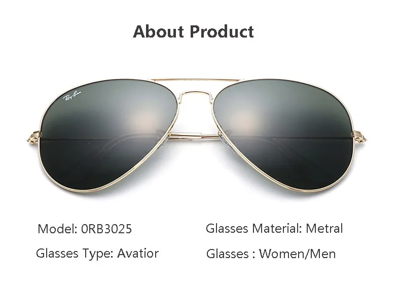 Классические Оригинальные мужские солнцезащитные очки-авиаторы RayBan RB3025, Классические поляризованные солнцезащитные очки для мужчин и женщин, солнцезащитные очки-авиаторы для вождения RB3025