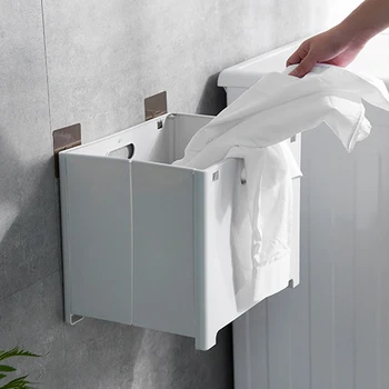 

Multifunction Punch-free Folding Storage Basket Bathroom Wall Shelf Hanging Laundry Storage Basket for Bathroom Clother Storage