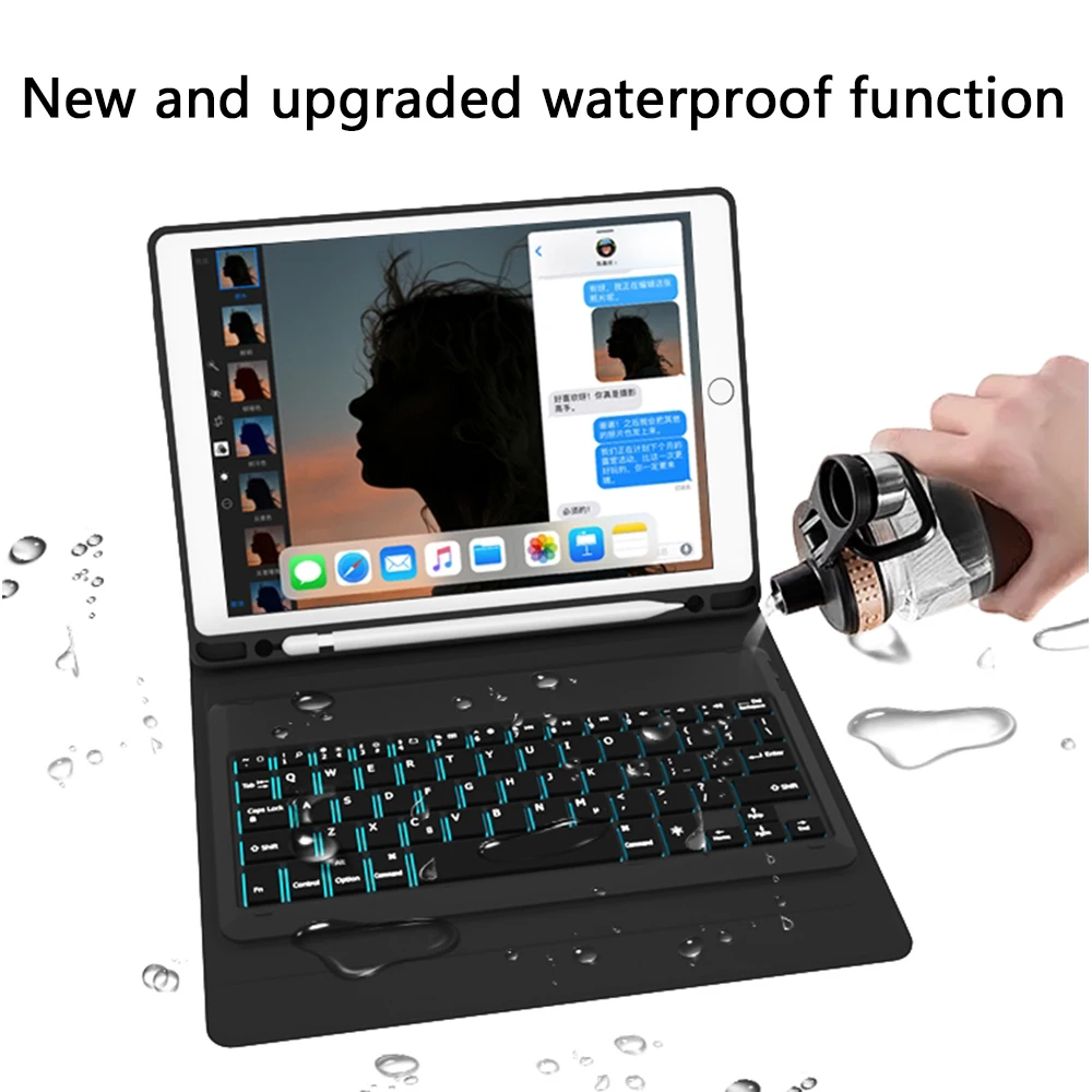 

For iPad Pro 11 Inch 7 Colors Backlit American Waterproof Bluetooth Keyboard Tablet Case with Leather Cover Pen Holder