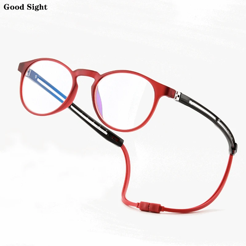 Magnetic Hanging Neck Reading Glasses Men's Frame Prescription Glasses Magnifying Glasses Portable 안경테 Diopter+3.5+4