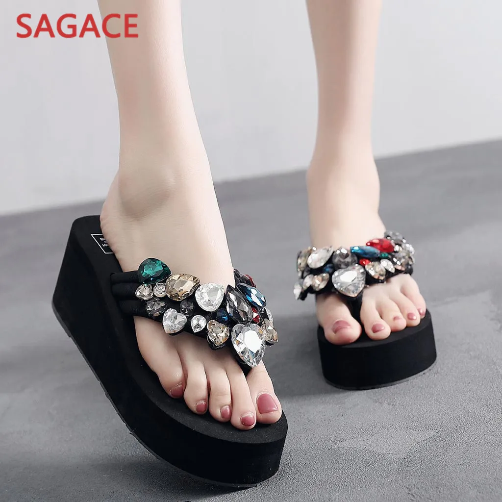 SAGACE/Женская обувь на танкетке стразы Вьетнамки сандалии шлепанцы Женские
