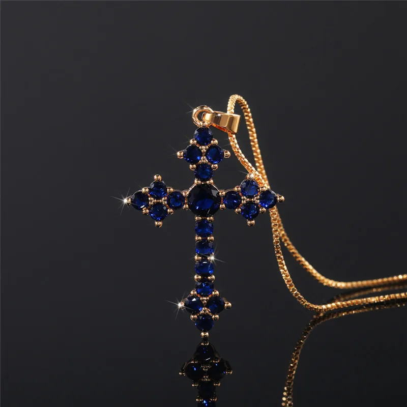 White/Rose Red/Green Blue Cross Necklace for Women Shiny Stylish - Image 4