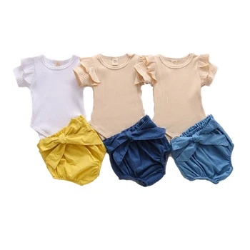 

Baby Summer Clothing Infant Baby Girl Boy Clothes Ruffles Short Sleeve Tops Romper+shorts Pants Ribbed Solid Outfits 0-18 Months