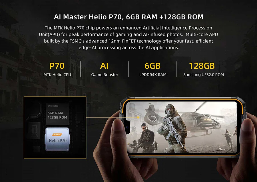 DOOGEE S68 Pro, прочный телефон, IP68, водонепроницаемый, Helio P70, четыре ядра, 6 ГБ, 128 ГБ, Беспроводная зарядка, NFC, 6300 мА/ч, 12V2A, зарядка, 5,84 дюймов, FHD