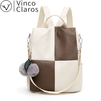 

Contrast Color Leather Backpacks for Women Fashion Small Backpack Travel Designer Mochila Bags for Women Cute Women's Backpack