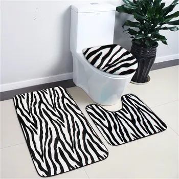 

3Pcs Bathroom Mat Bath Rug Set Animal Skin Lid Washroom Print Carpet Mat Mesh Cover Foam Contour Bathroom