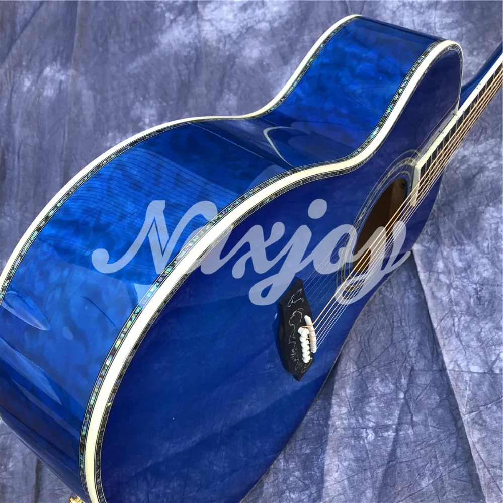 Массив ели топовая Акустическая гитара OM, Abalone Ebony гриф Blue Burst Maple сзади и по бокам Акустическая гитара