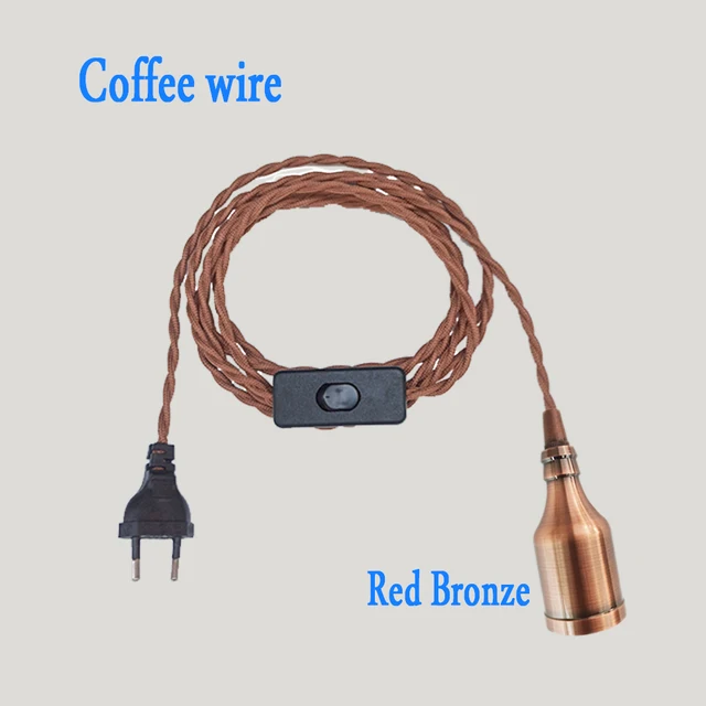 Vintage Power Cords EU Plug With Line Switch E27 LED Lights Edison Bulbs Incandescent Lamps Socket Twisted Wire Cord Lamp Hoder coffee K