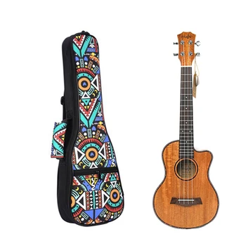 

26 Inch Double Strap Hand Folk Ukulele Carry Bag Blue-Graffiti & Tenor Acoustic 26 Inch Ukulele 4 Strings Guitar