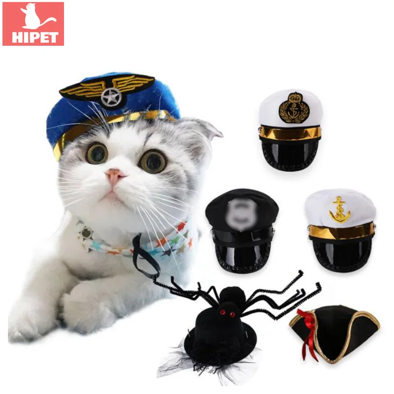 

Creative Cat Hat Pet Costume Cosplay Funny Halloween Policeman Pirate Captain Sailor Photo Props Puppy Dog Cat Headgear