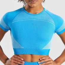 Женские рубашки для йоги, фитнеса, укороченный топ, рубашка с коротким рукавом, бесшовный топ для йоги, спортивные футболки, спортивная одежда, женские футболки для тренировок, тренажерного зала