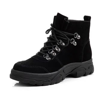 

Genuine Leather Platform Sneakers Women 2019 Fashion Women's Ankle Boots Winter Boots Flat Warm Combat Boots Woman Martin Shoes