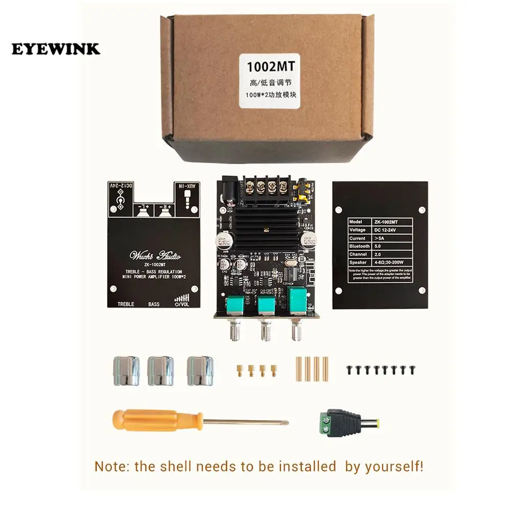 Bluetooth 5.0 Subwoofer Amplifier Board ZK-1002MT 2*100W 2.0 Channel High Power Audio Stereo AUX Bass Treble AMP | Электронные