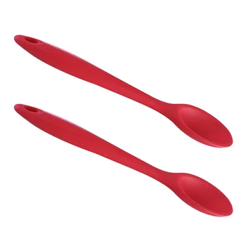

2pcs Silicone Spoon Long Handle Food Serving Scoop Non-stick Rice Paddle Creative Household Kitchen Flatware(Red)