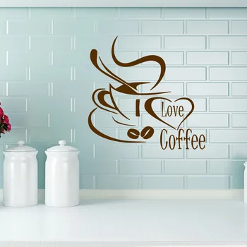 

3D Coffee Vinyl Wall Stickers Art Decal Coffee Shop Windows Glass Sticker For Kitchen Room Decor Vinyl Sticker Mural