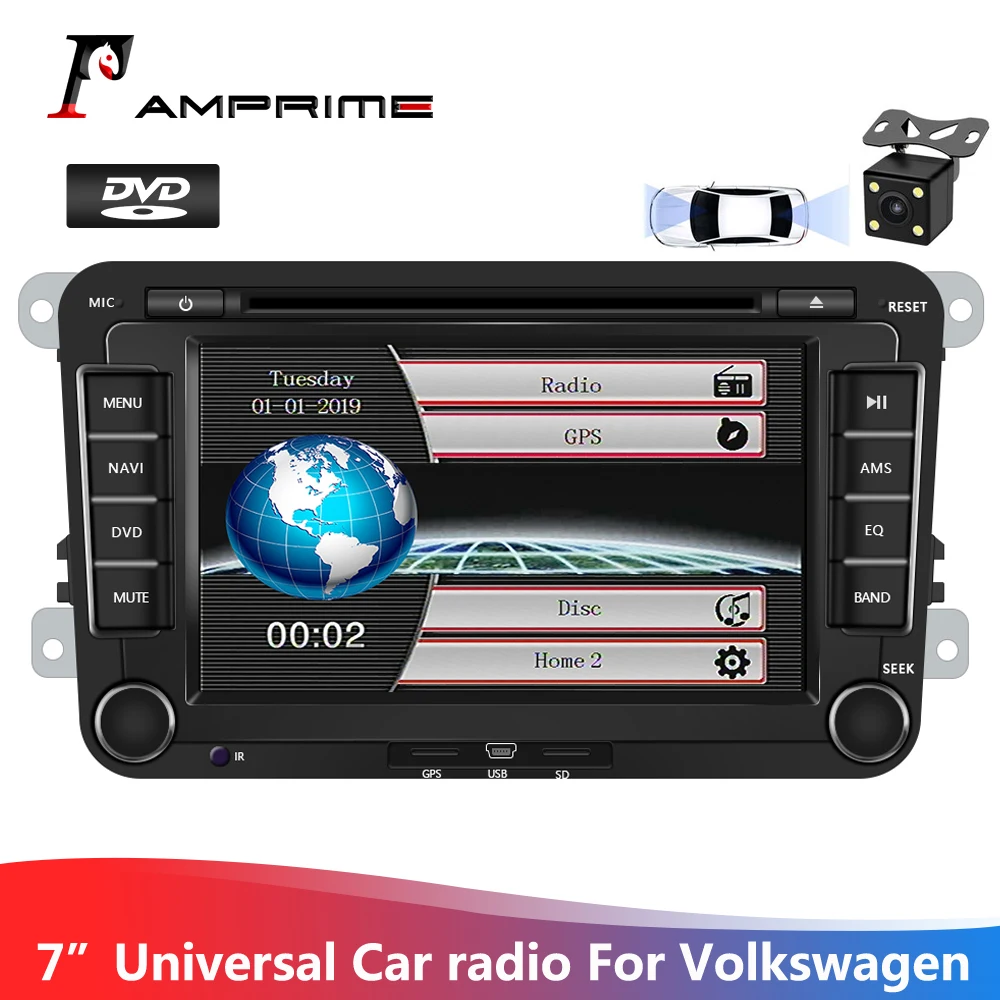 AMPrime 2 DIN 7-дюймовый автомобильный DVD GPS Радио стерео плеер для Volkswagen VW MattwayT6 Beetle Scirocco