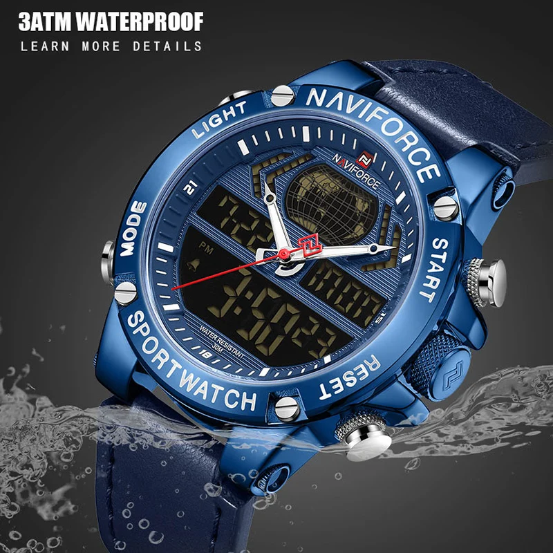 Мужские s WatchesTop брендовые NAVIFORCE модные роскошные мужские спортивные часы мужские s кварцевые военные водонепроницаемые кожаные часы светодиодный цифровые часы