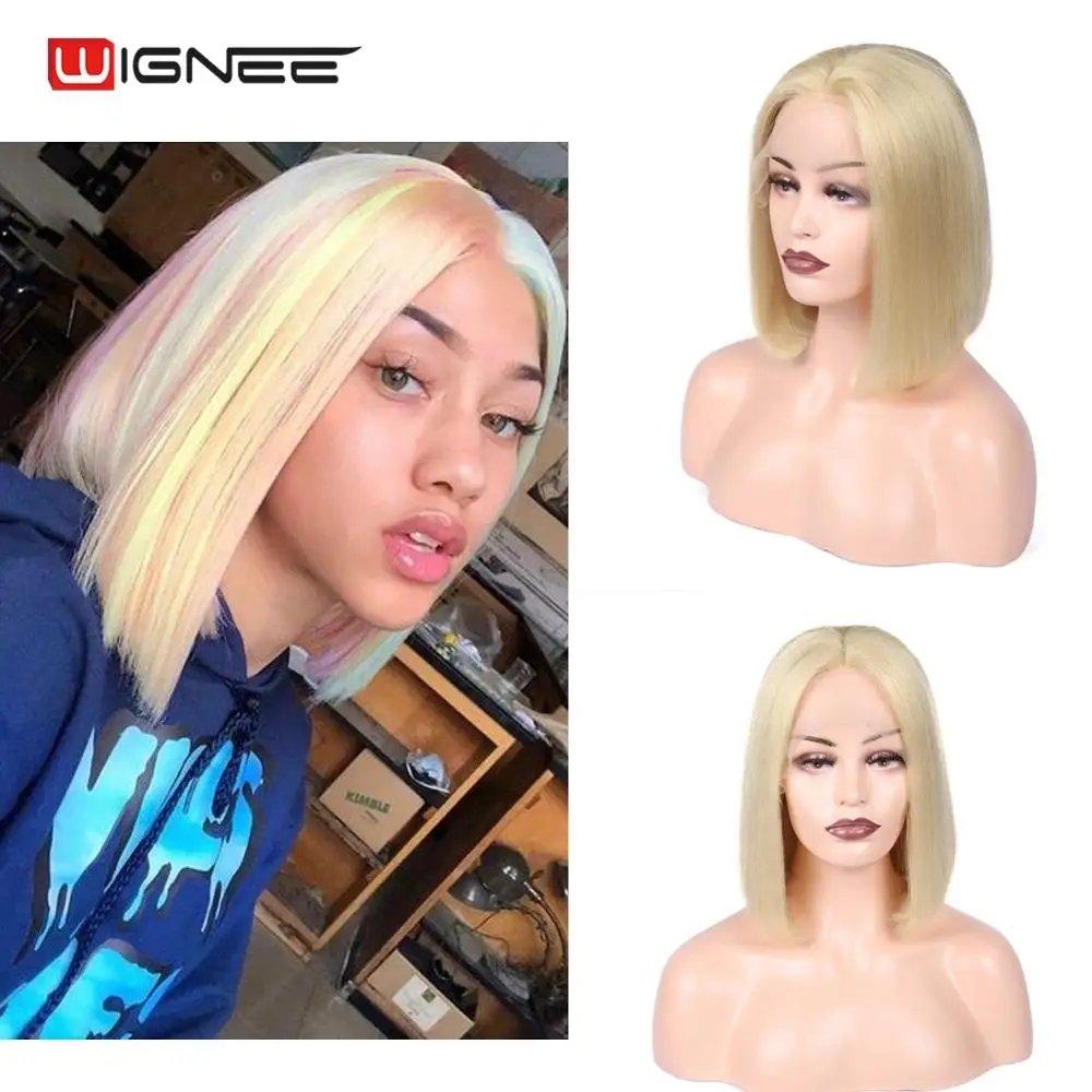 Wignee блонд 613 Боб кружевные человеческие парики средняя часть прямые Remy