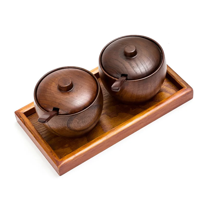 

Solid Wood Spice Jar Sugar Bowl Salt Pepper Seasoning Box Japanese canister set Kitchen spice container Tool With Lid Spoon