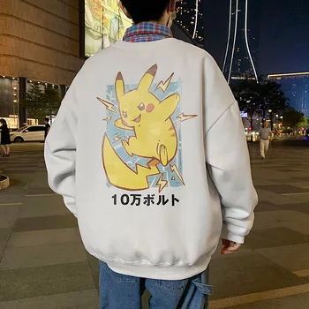 

2019 spring and autumn new sweater men's loose Cotton O-Neck Cartoon Pikachu printed pullover couples coat Hip Hop hoodies