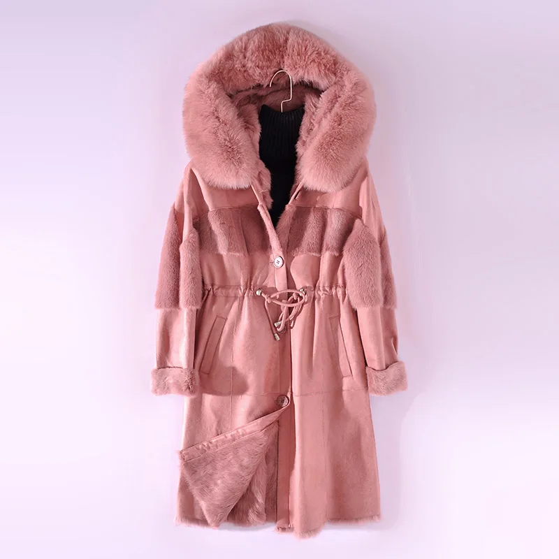 Pink Парка с подкладкой из натурального кроличьего меха, женская зимняя куртка из натурального Лисьего меха с капюшоном, Женская куртка, корейский стиль, винтажный Топ Hiver 091602 - Цвет: Pink