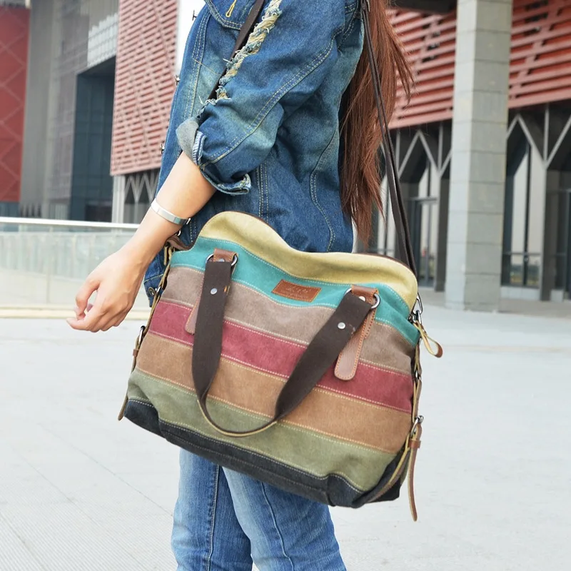 

2018 New Style MANJIANGHONG Contrast Color Fashion Casual Canvas Bag Retro Shoulder Hand WOMEN'S Bag