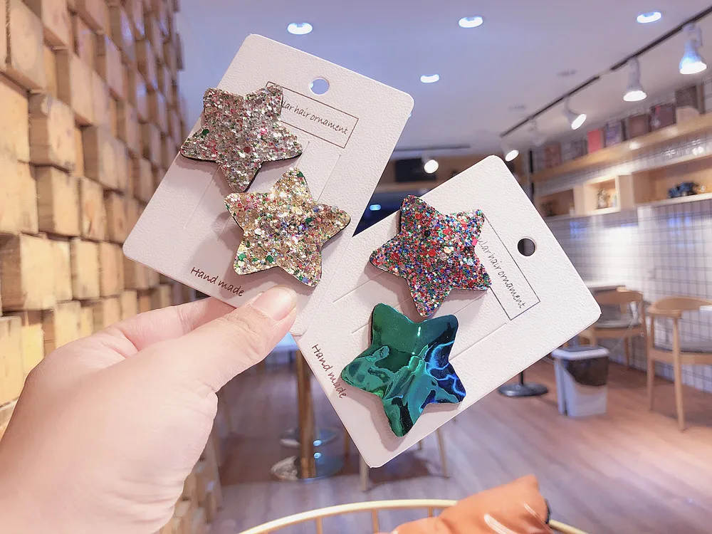 Free shipping fashion sequins star Children's hairclips ins snap clip BB girl's hairpins kid's side clips hair accessories