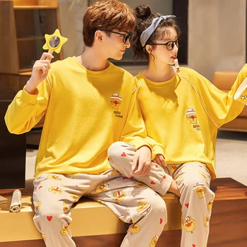 

Long-sleeved Autumn Pyjama Loose Men Style Couple Pijama Set Sleepwear Young Lovers Pajamas Sets Women Nightwear