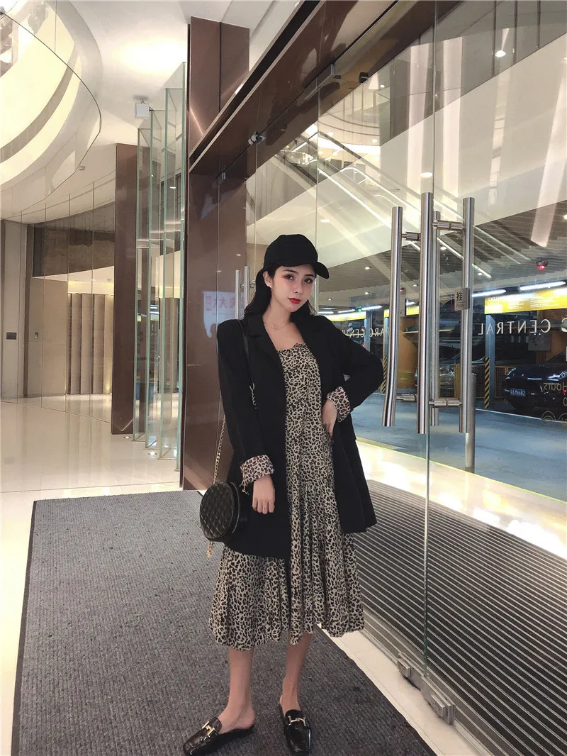 

Photo Shoot Net Price 8582 #2019 Autumn New Style Long Sleeve Joint Leopord Pattern Retro Loose-Fit Suit Jacket