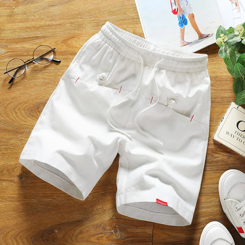 Cheap 2019 Sinicism Summer casual Shorts Men Linen Cotton solid loose man Drawstring soft Comfortable Flax shorts plus size S-5XL