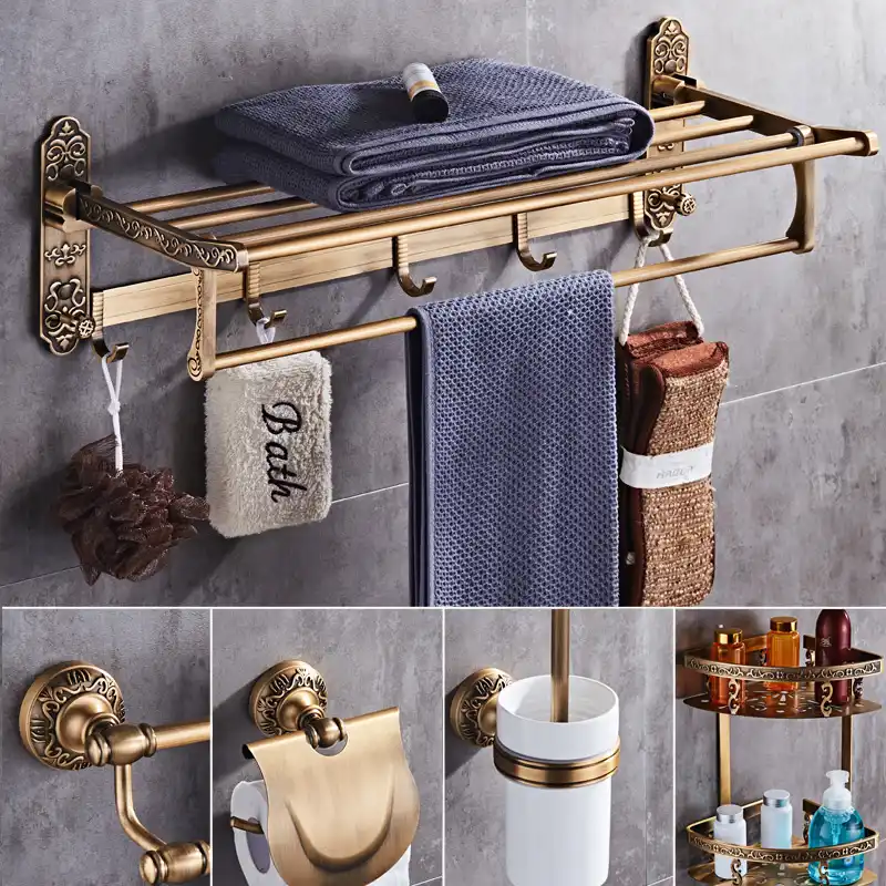 Bathroom Accessories Set Antique Bronze Carved Aluminum Bath Hardware Sets Towel Rack,Paper